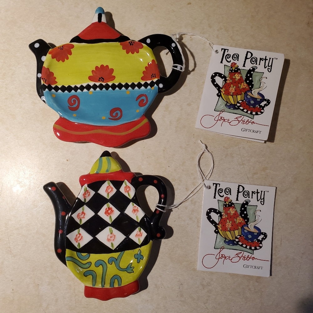 Joyce Shelton Tea Party Time Colorful Ceramic Teaapoon Teabag Holder Whimsical